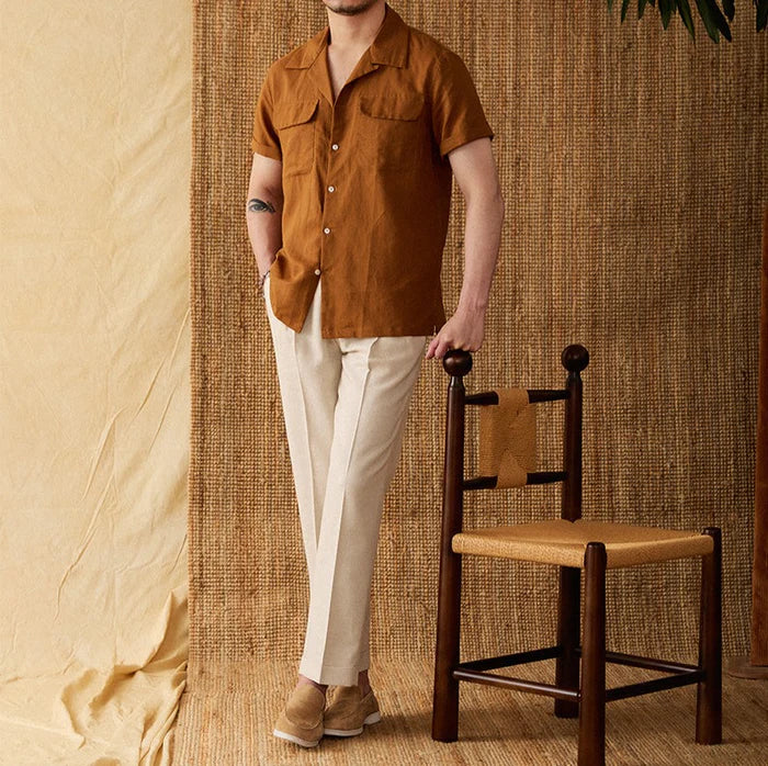 Italian Vega Riviera Linen Cuban Collar Shirt
