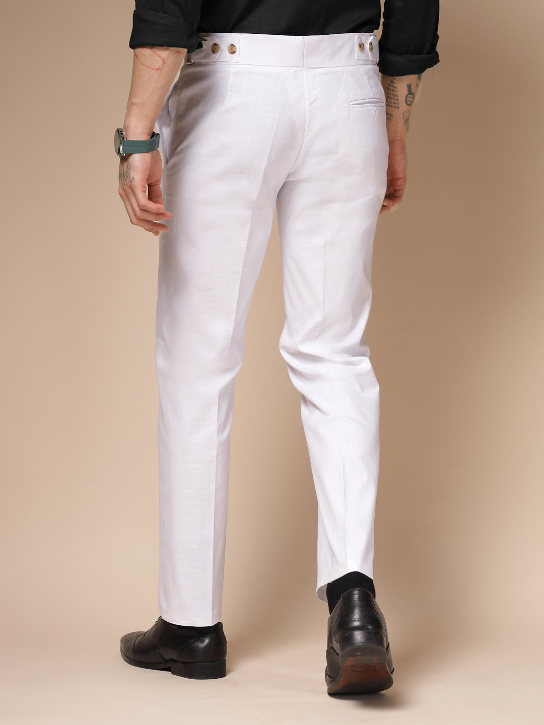 White Linen Oxford Gurkha Pants | Boot Cut Fit by ITALIAN VEGA®