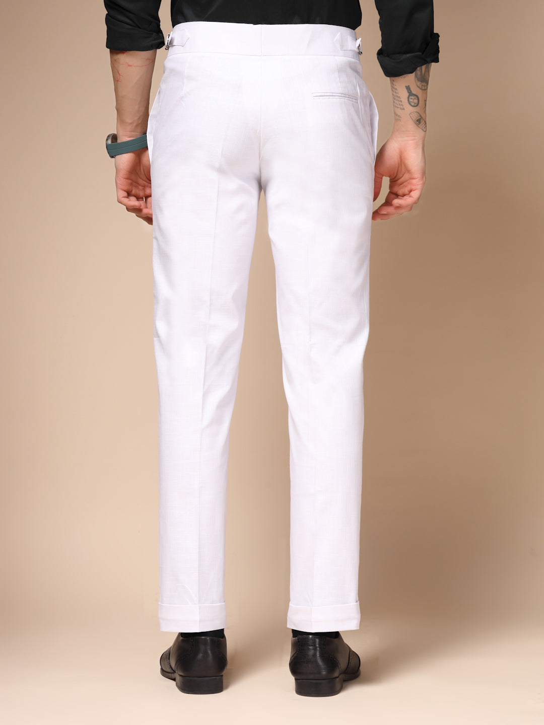 White Linen Signature Buttoned Gurkha Pants | Boot Cut Fit by ITALIAN VEGA®