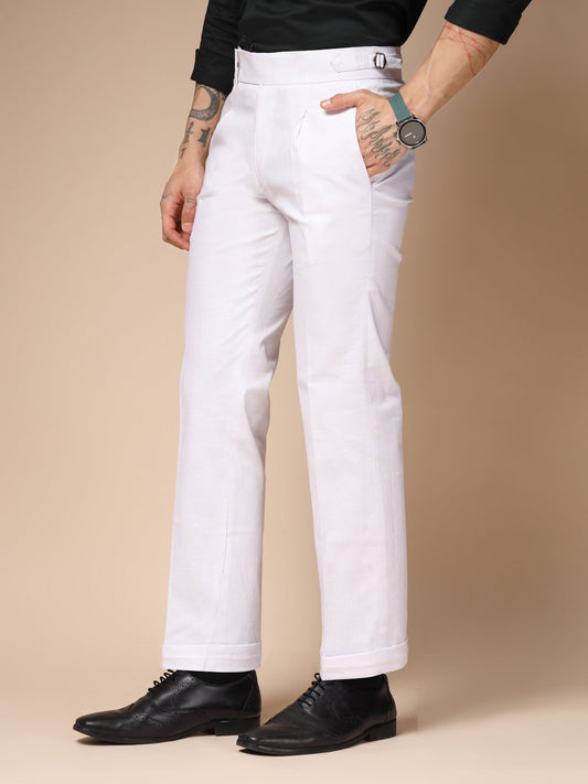 White Linen Elegant Gurkha Pants | Boot Cut Fit by ITALIAN VEGA®