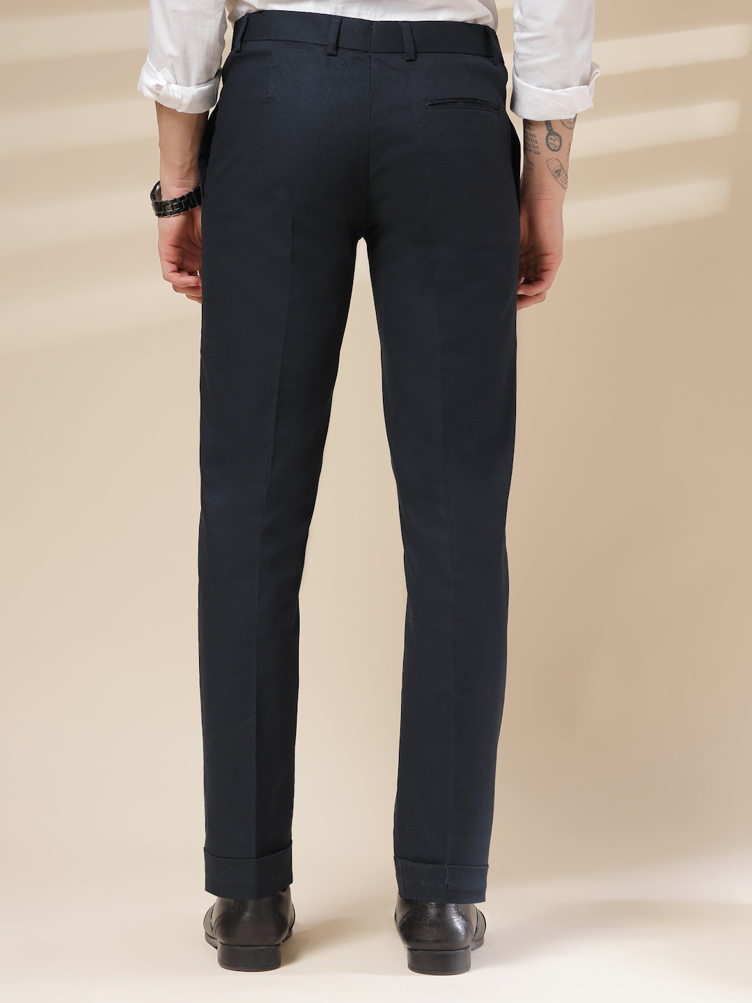 Navy Linen Formal Pleated Gurkha Pants | Boot Cut Fit by ITALIAN VEGA®