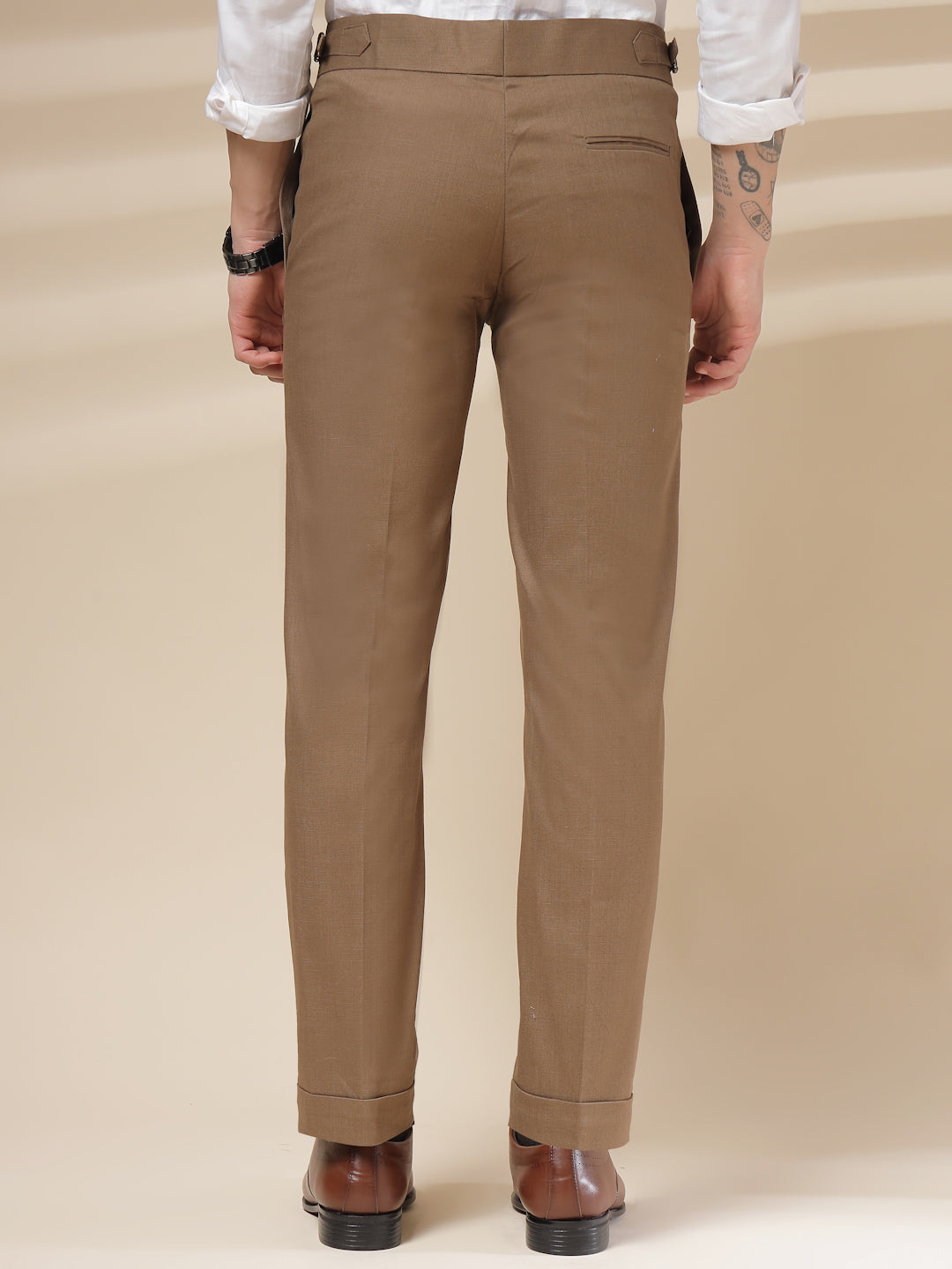 Khakhi Linen Signature Buttoned Gurkha Pants | Boot Cut Fit by ITALIAN VEGA®