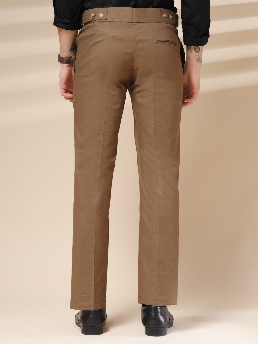 Khakhi Linen Oxford Gurkha Pants | Boot Cut Fit by ITALIAN VEGA®