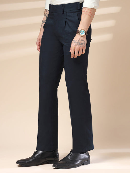 Navy Linen Oxford Gurkha Pants | Boot Cut Fit by ITALIAN VEGA®
