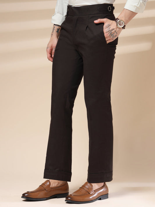 Brown Linen Elegant Gurkha Pants | Boot Cut Fit by ITALIAN VEGA®