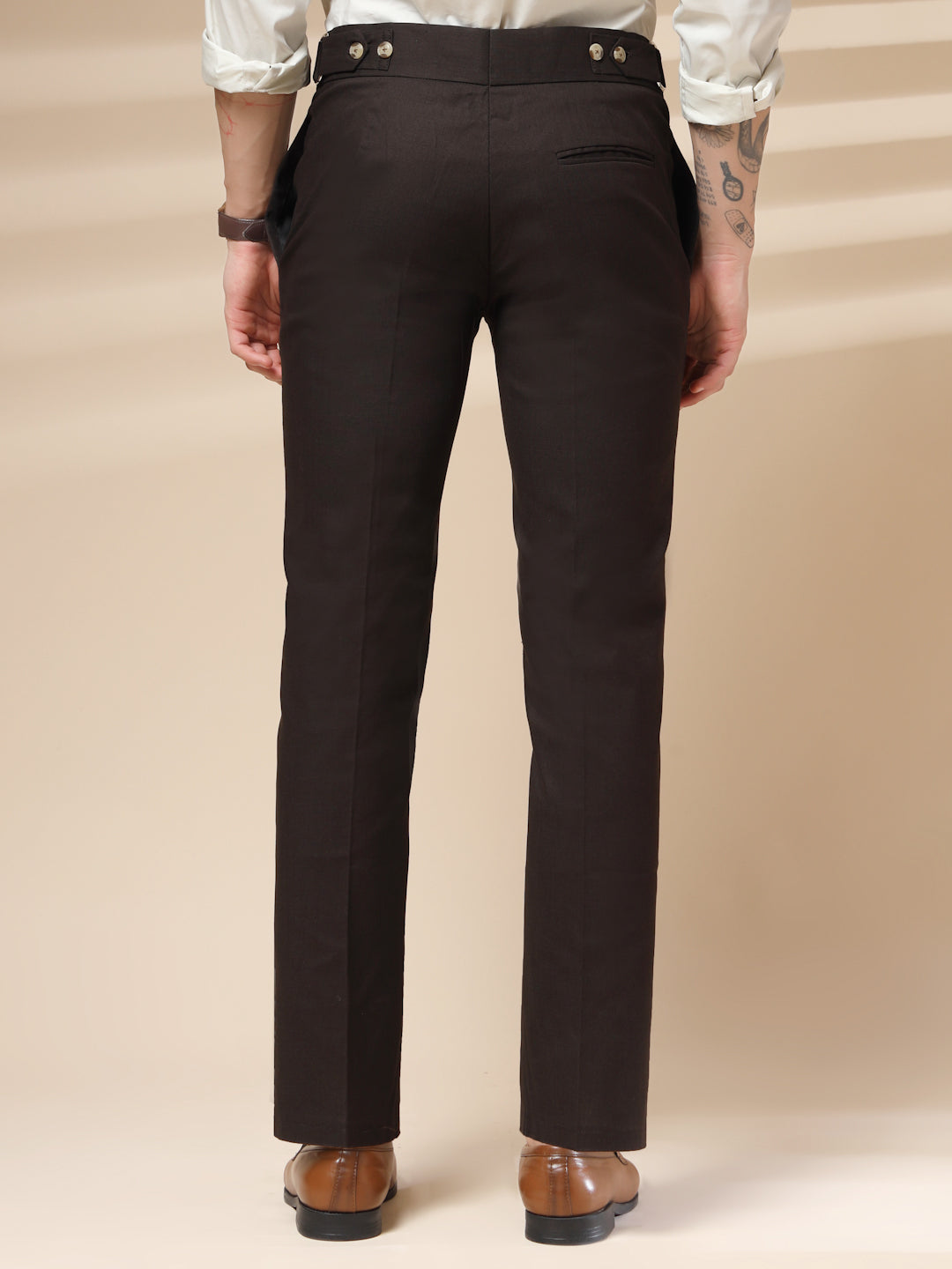 Brown Linen Oxford Gurkha Pants | Boot Cut Fit by ITALIAN VEGA®