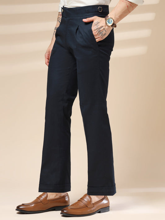 Navy Linen Elegant Gurkha Pants | Boot Cut Fit by ITALIAN VEGA®
