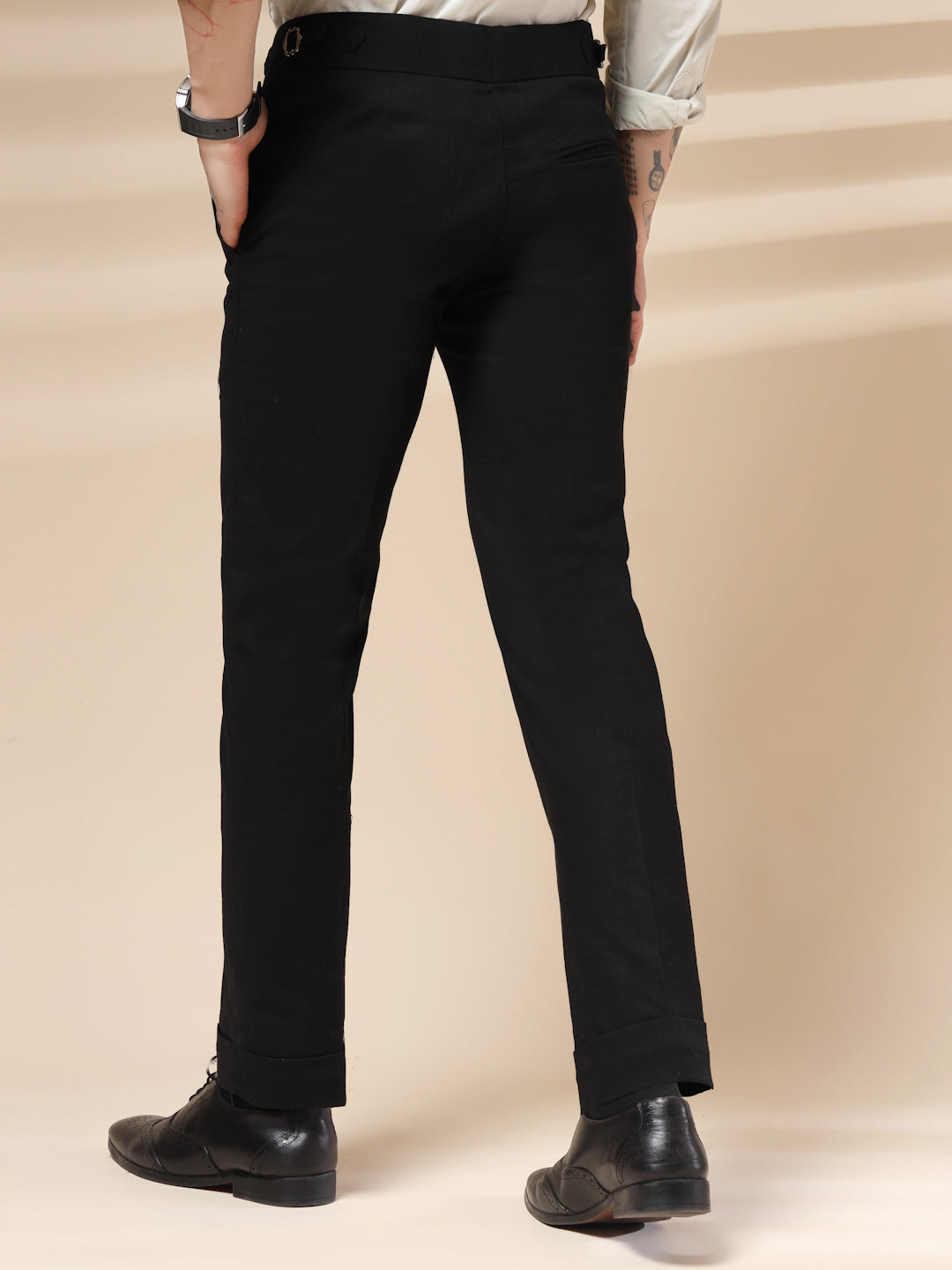 Black Linen Elegant Gurkha Pants | Boot Cut Fit by ITALIAN VEGA®