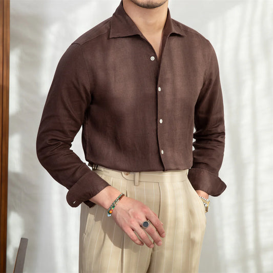Italian Vega Positano Cutaway Collar 100% Linen Shirt