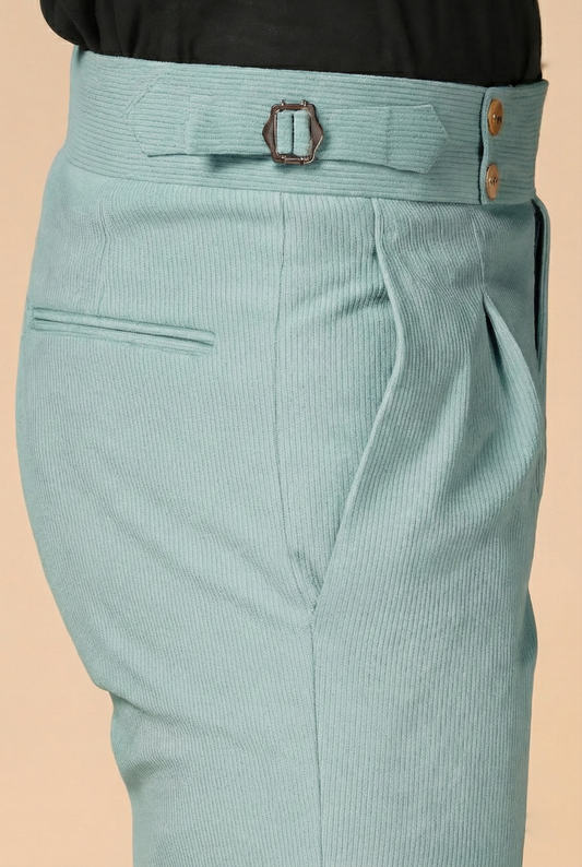 Sage Green Corduroy Signature Buttoned Gurkha Pants | Boot Cut Fit by ITALIAN VEGA®