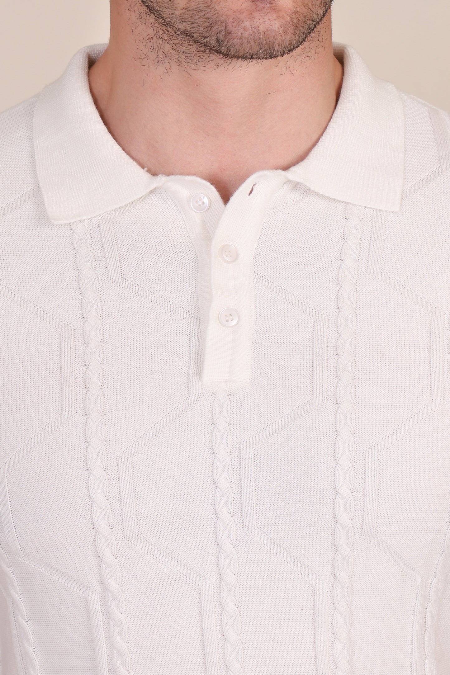 White Cable Half Sleeve Knit Polo by ITALIAN VEGA®