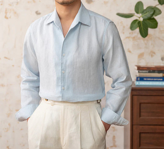 Italian Vega Spread Collar 100% Linen Shirt