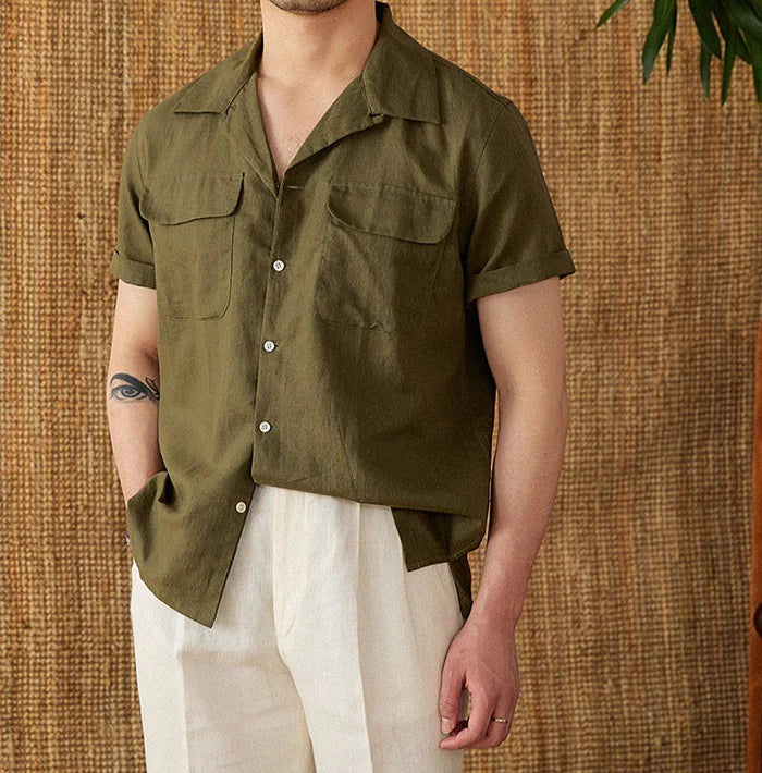 Italian Vega Riviera Linen Cuban Collar Shirt