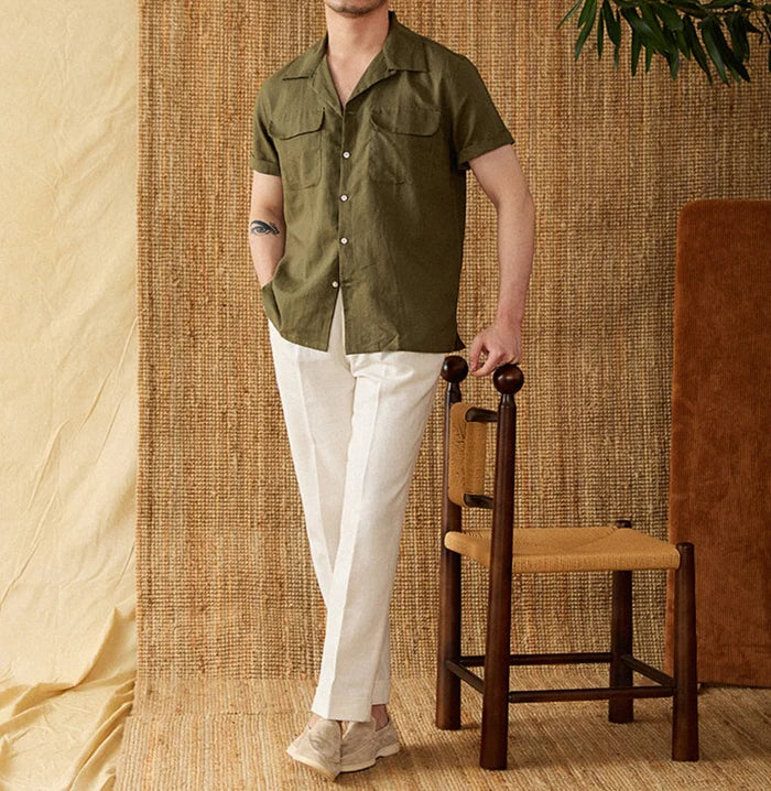 Italian Vega Riviera Linen Cuban Collar Shirt