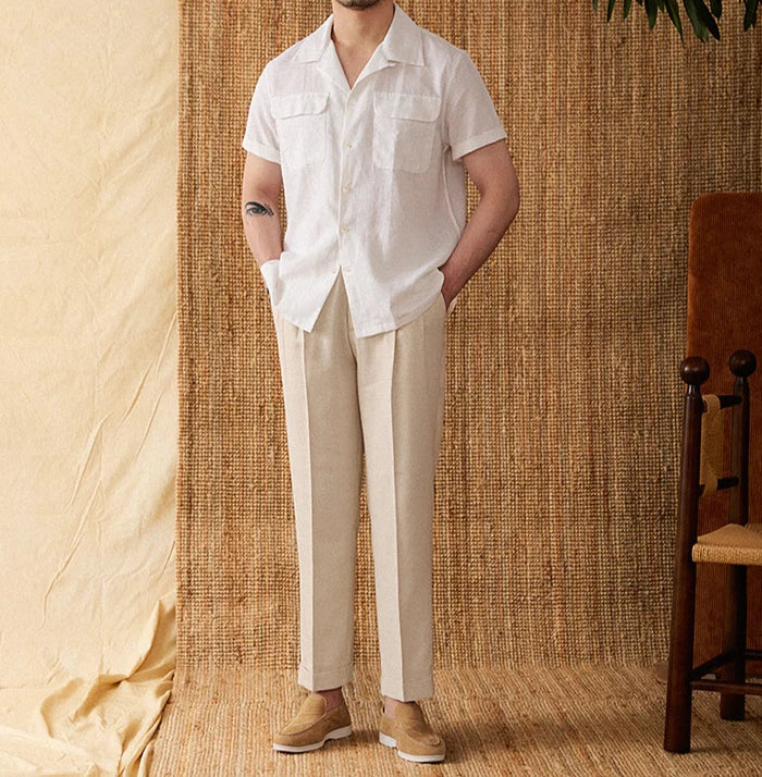 Italian Vega Riviera Linen Cuban Collar Shirt