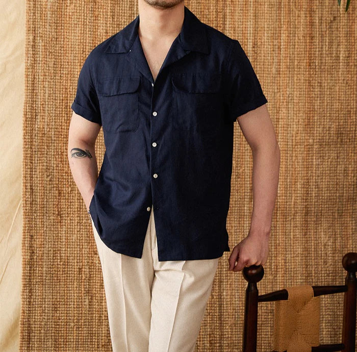 Italian Vega Riviera Linen Cuban Collar Shirt