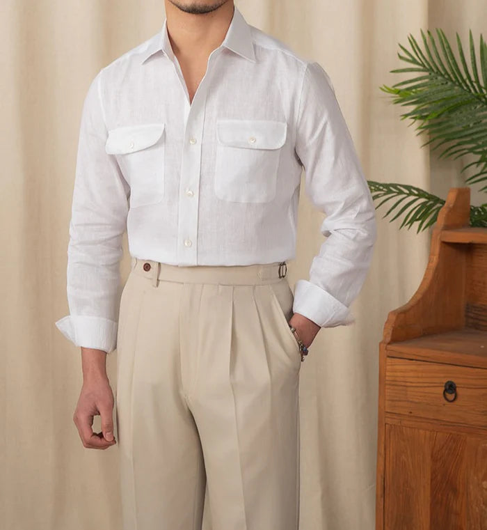 Italian Vega Amalfi 100% Linen Safari Shirt