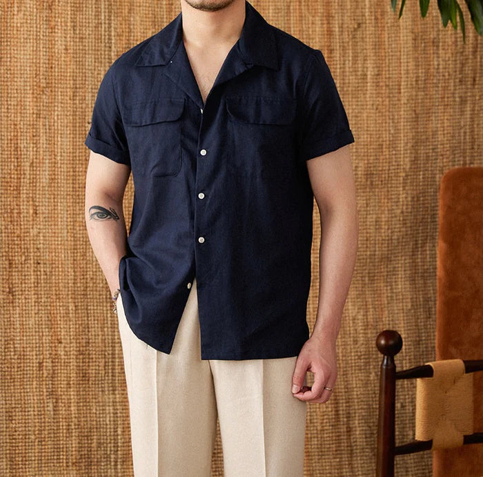 Italian Vega Riviera Linen Cuban Collar Shirt