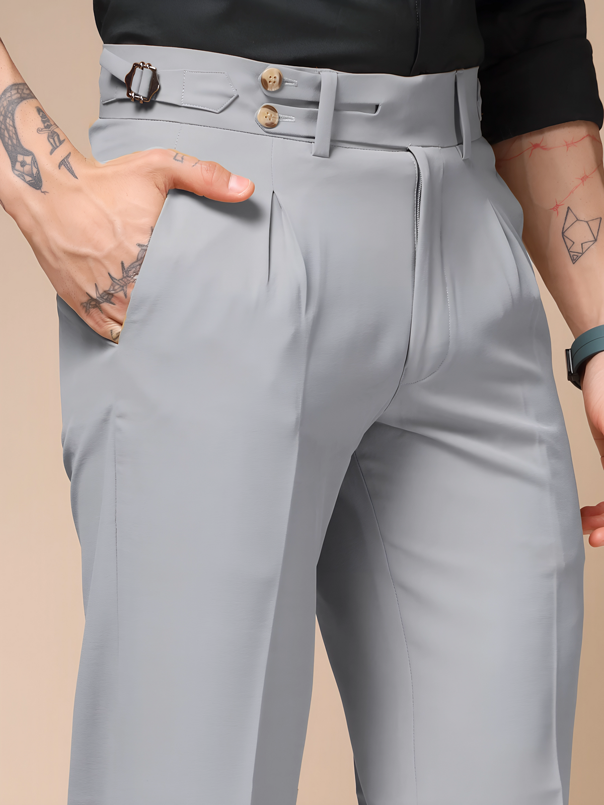 Ash Grey Double Buttoned Gurkha Pants by ITALIAN VEGA®