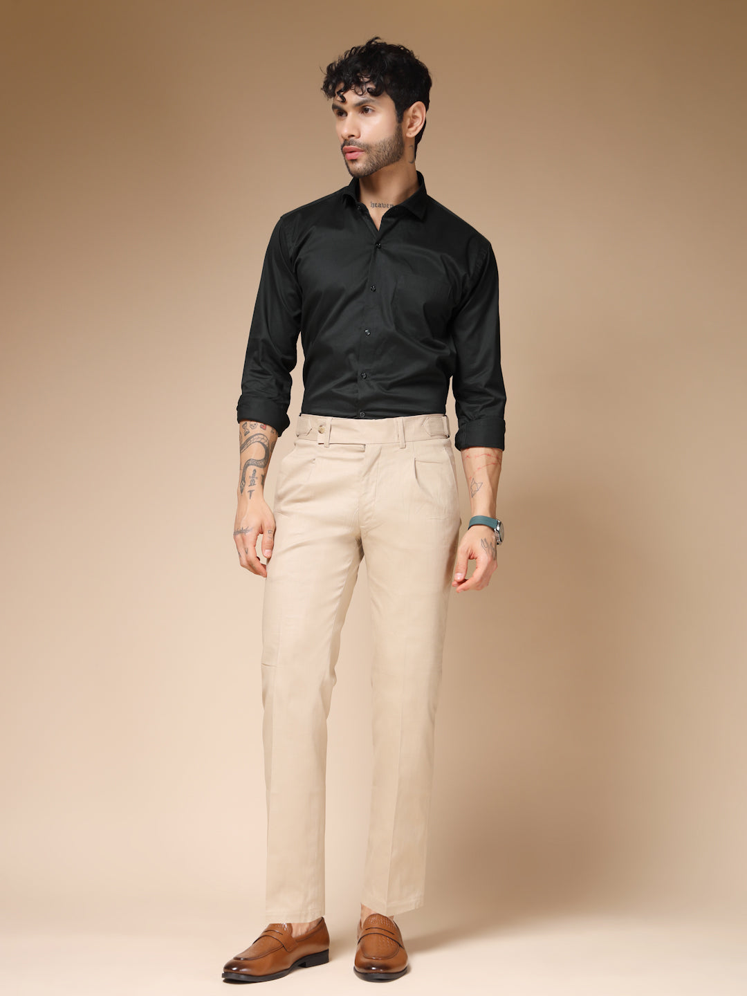 Beige Linen Oxford Gurkha Pants | Boot Cut Fit by ITALIAN VEGA®