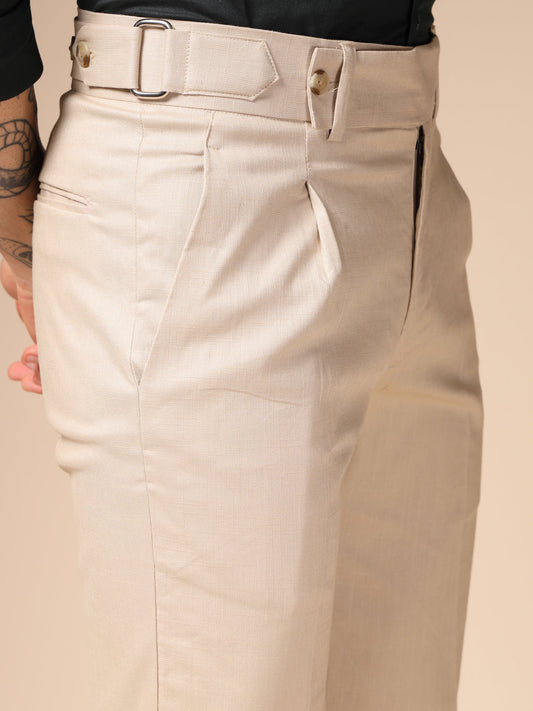 Beige Linen Oxford Gurkha Pants | Boot Cut Fit by ITALIAN VEGA®