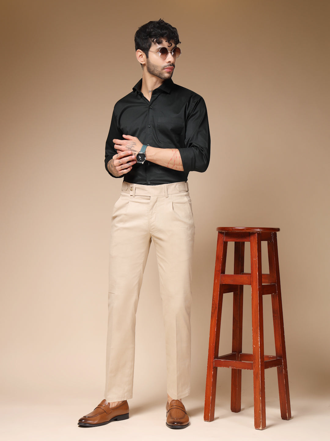 Beige Linen Oxford Gurkha Pants | Boot Cut Fit by ITALIAN VEGA®