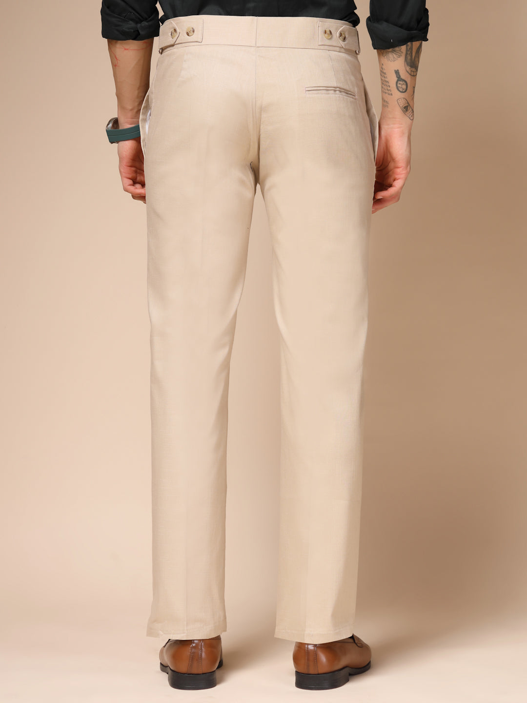 Beige Linen Oxford Gurkha Pants | Boot Cut Fit by ITALIAN VEGA®