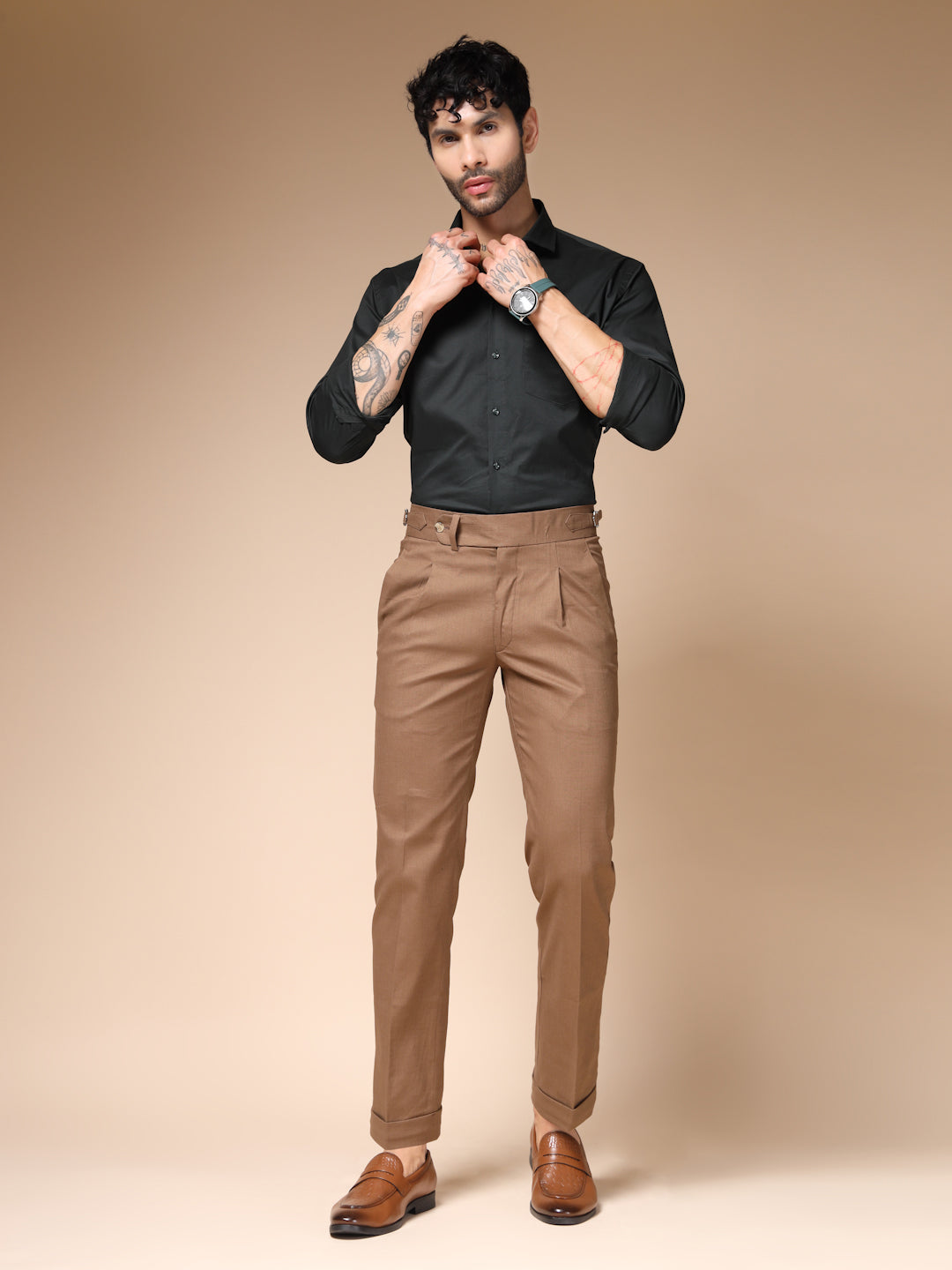 Khakhi Linen Elegant Gurkha Pants | Boot Cut Fit by ITALIAN VEGA®