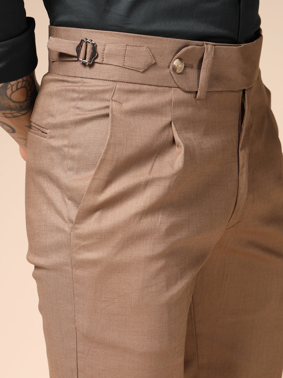 Khakhi Linen Elegant Gurkha Pants | Boot Cut Fit by ITALIAN VEGA®