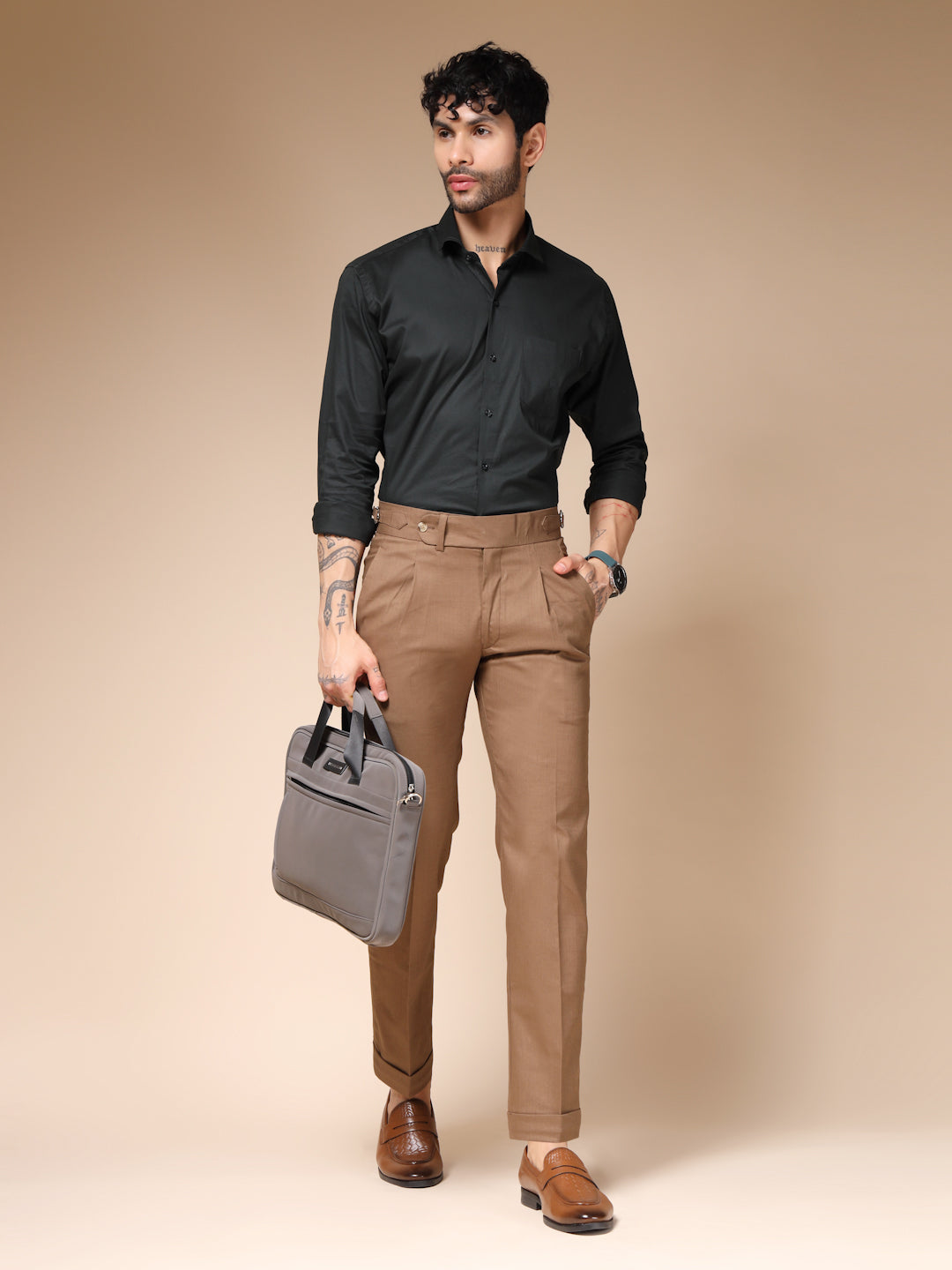Khakhi Linen Elegant Gurkha Pants | Boot Cut Fit by ITALIAN VEGA®