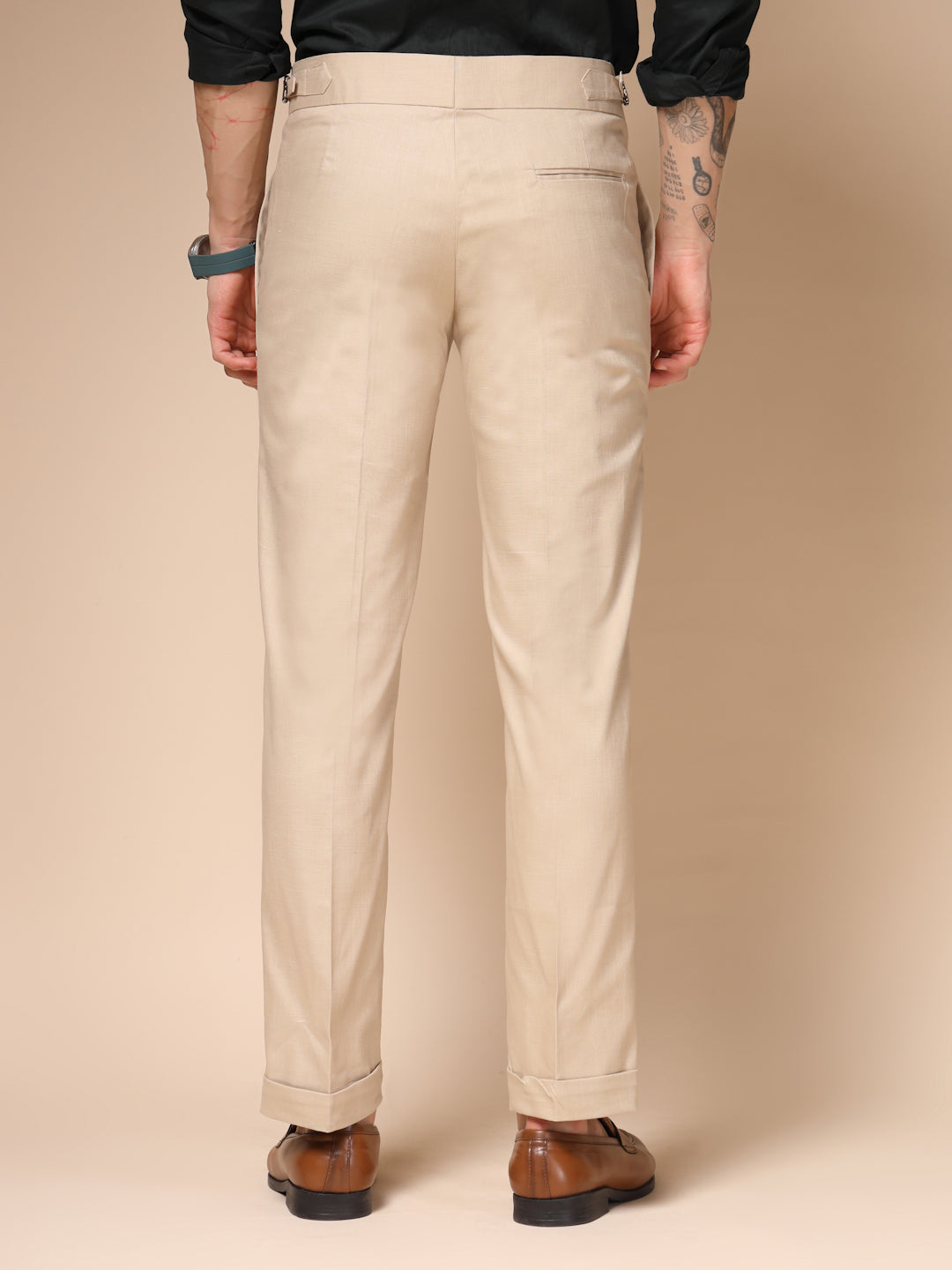 Beige Linen Signature Buttoned Gurkha Pants | Boot Cut Fit by ITALIAN VEGA®
