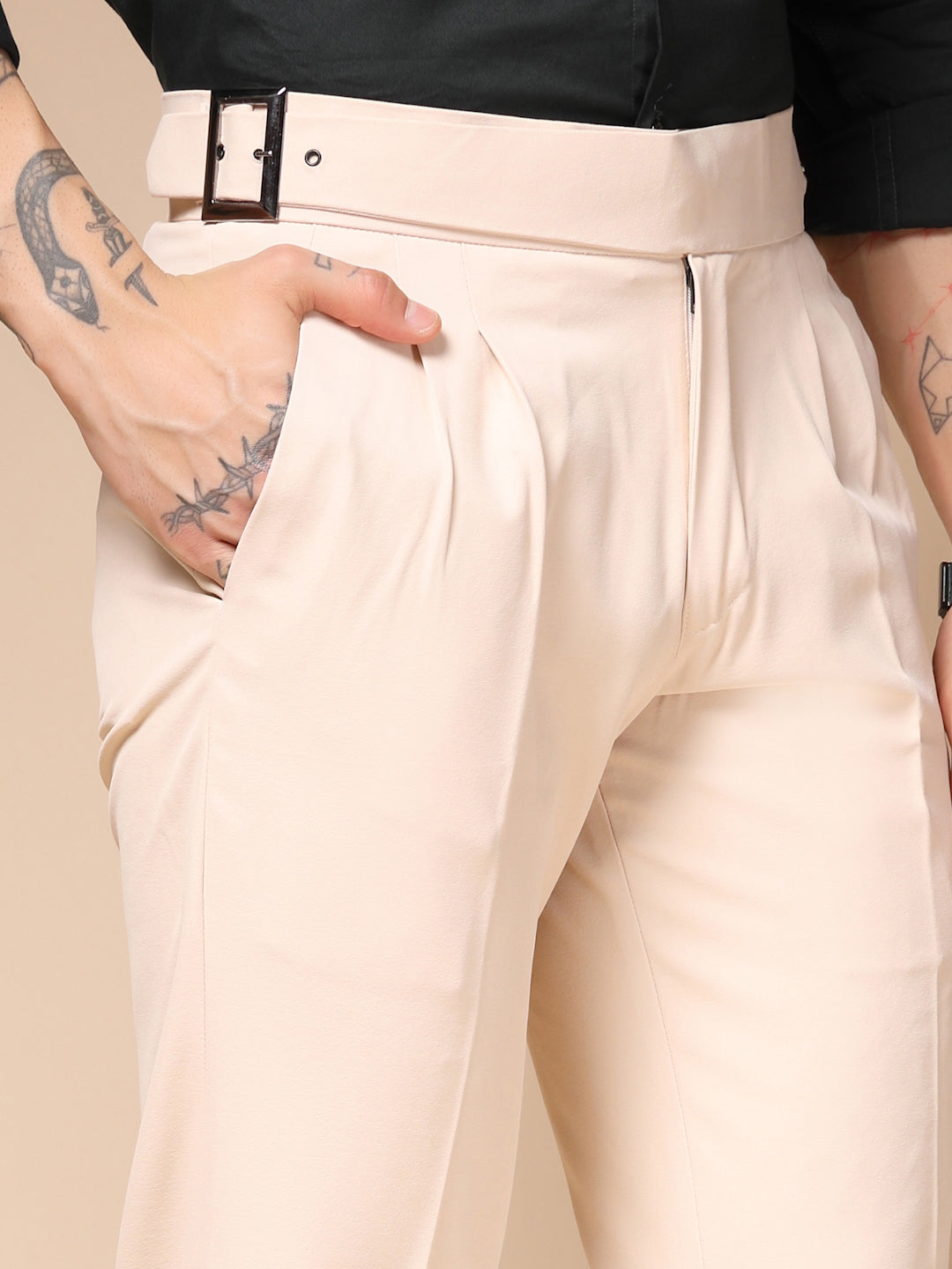 Beige Classic Buckle Gurkha Pants by ITALIAN VEGA®