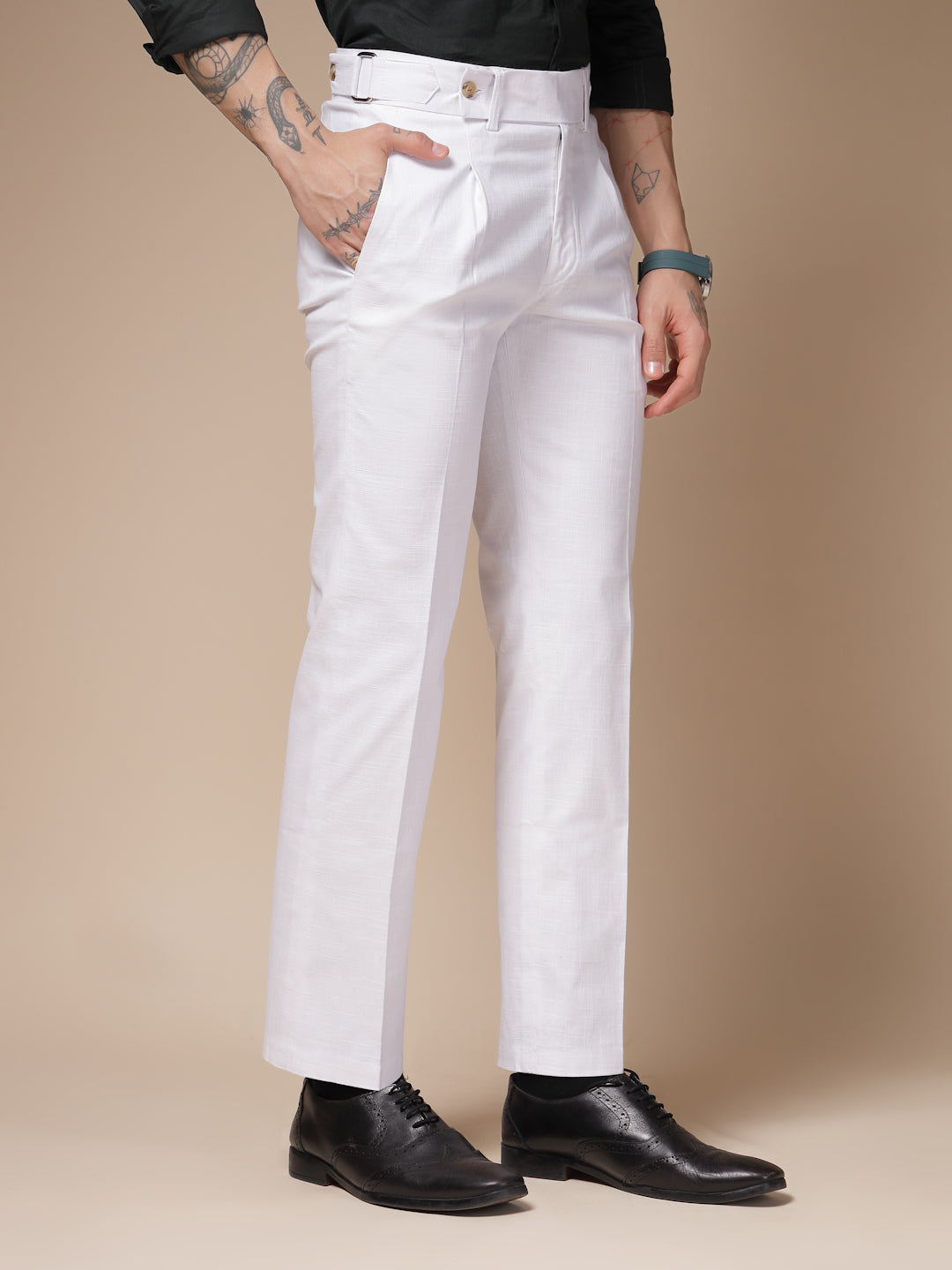 White Linen Oxford Gurkha Pants | Boot Cut Fit by ITALIAN VEGA®