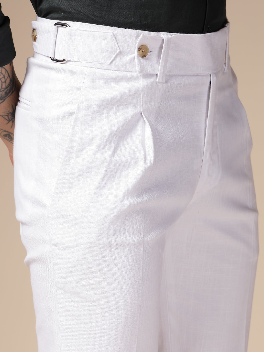 White Linen Oxford Gurkha Pants | Boot Cut Fit by ITALIAN VEGA®