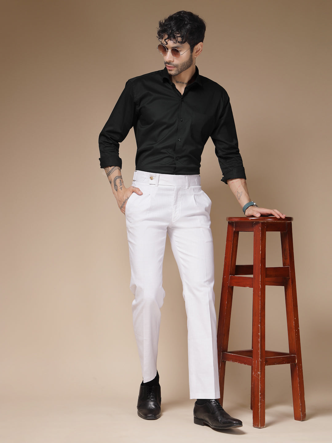 White Linen Oxford Gurkha Pants | Boot Cut Fit by ITALIAN VEGA®