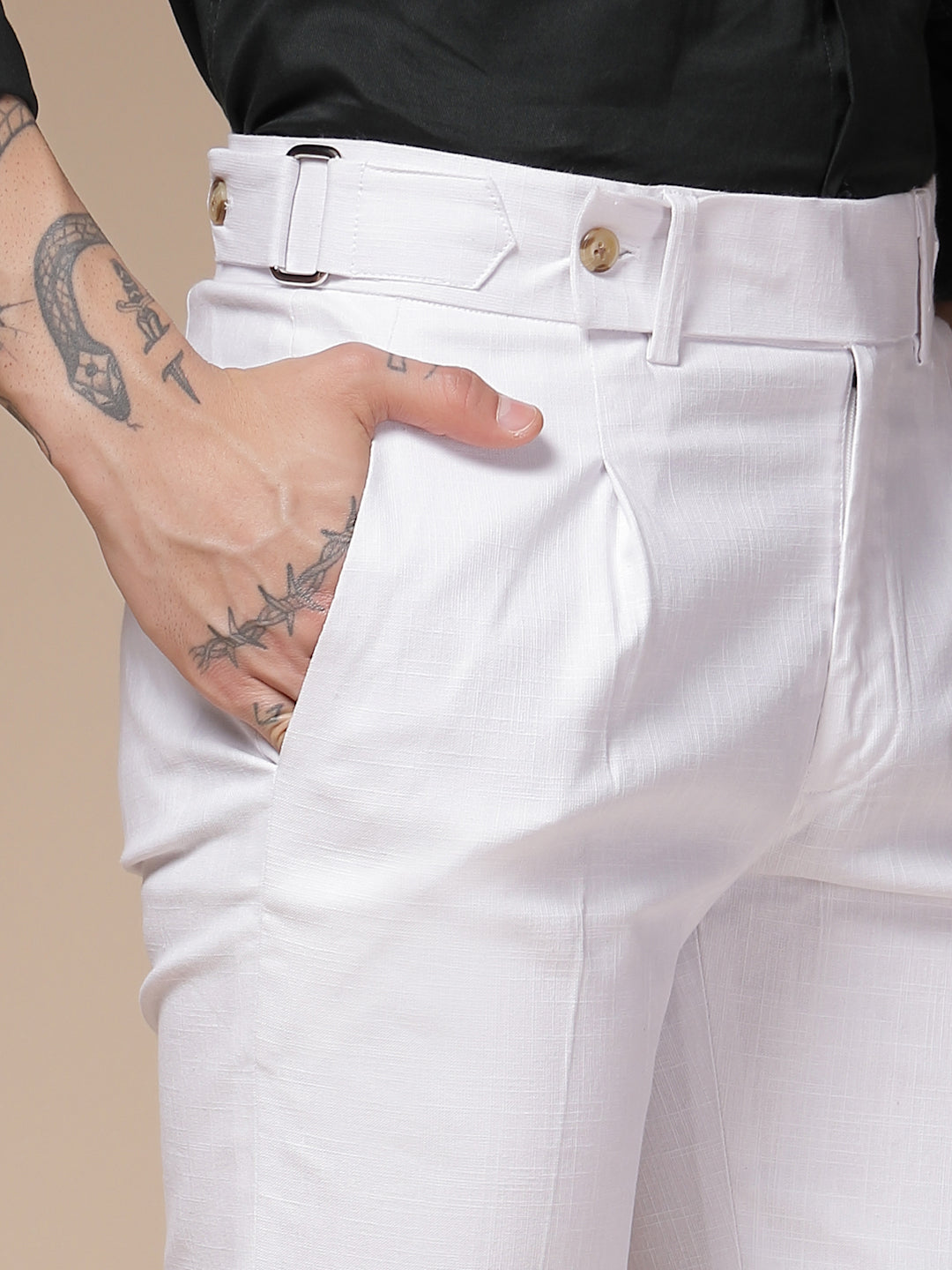 White Linen Oxford Gurkha Pants | Boot Cut Fit by ITALIAN VEGA®
