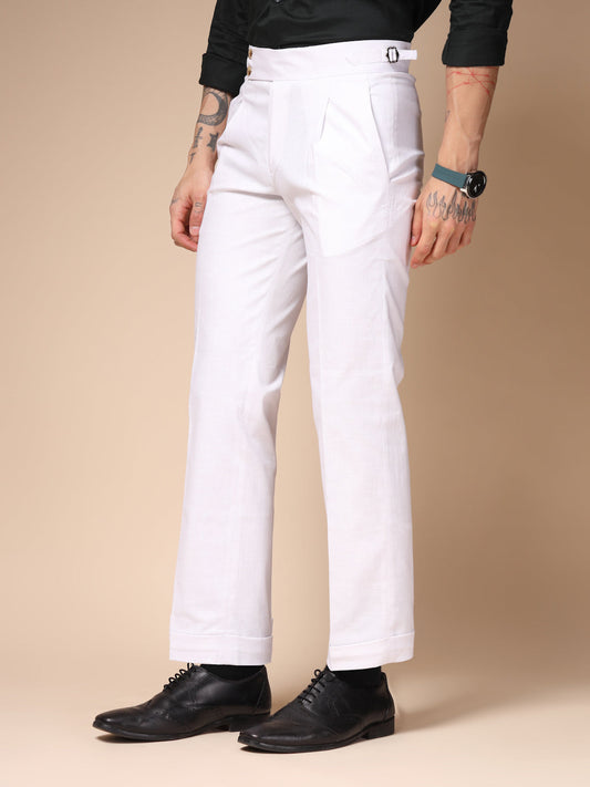 White Linen Signature Buttoned Gurkha Pants | Boot Cut Fit by ITALIAN VEGA®