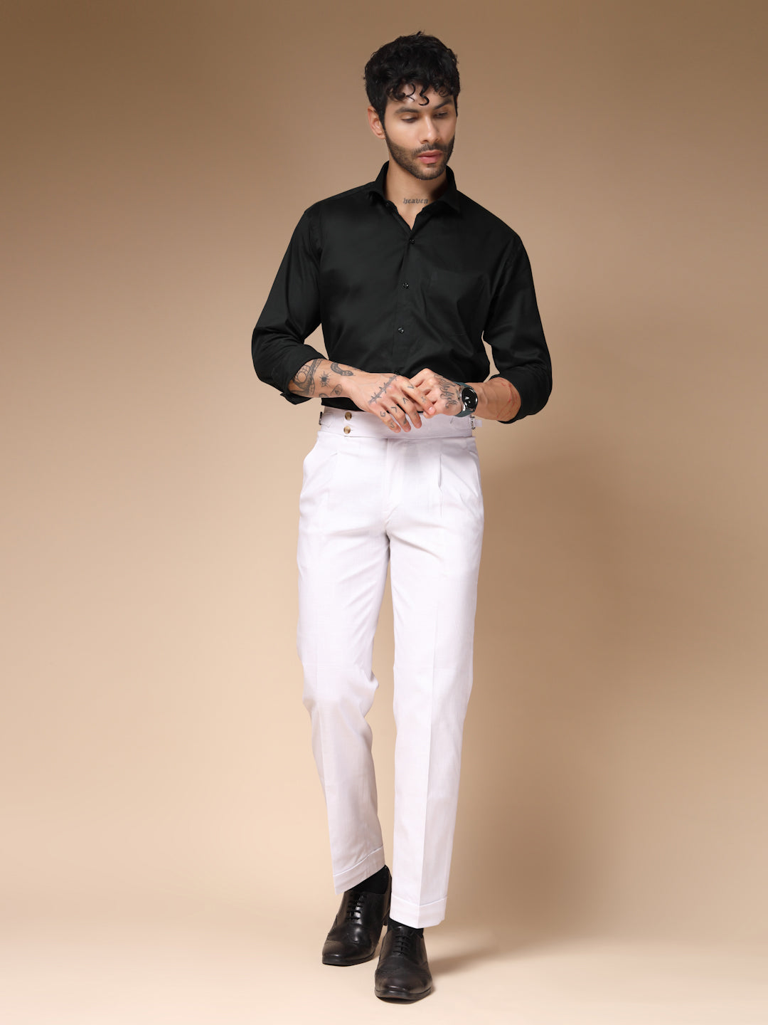 White Linen Signature Buttoned Gurkha Pants | Boot Cut Fit by ITALIAN VEGA®
