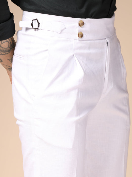 White Linen Signature Buttoned Gurkha Pants | Boot Cut Fit by ITALIAN VEGA®