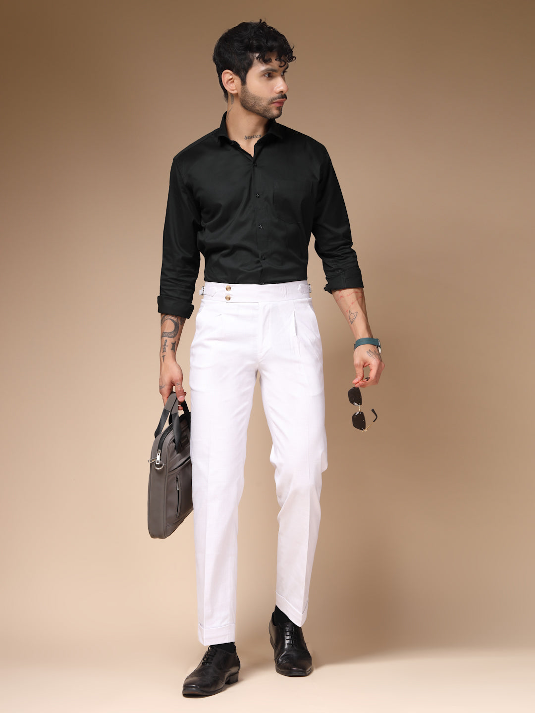 White Linen Signature Buttoned Gurkha Pants | Boot Cut Fit by ITALIAN VEGA®