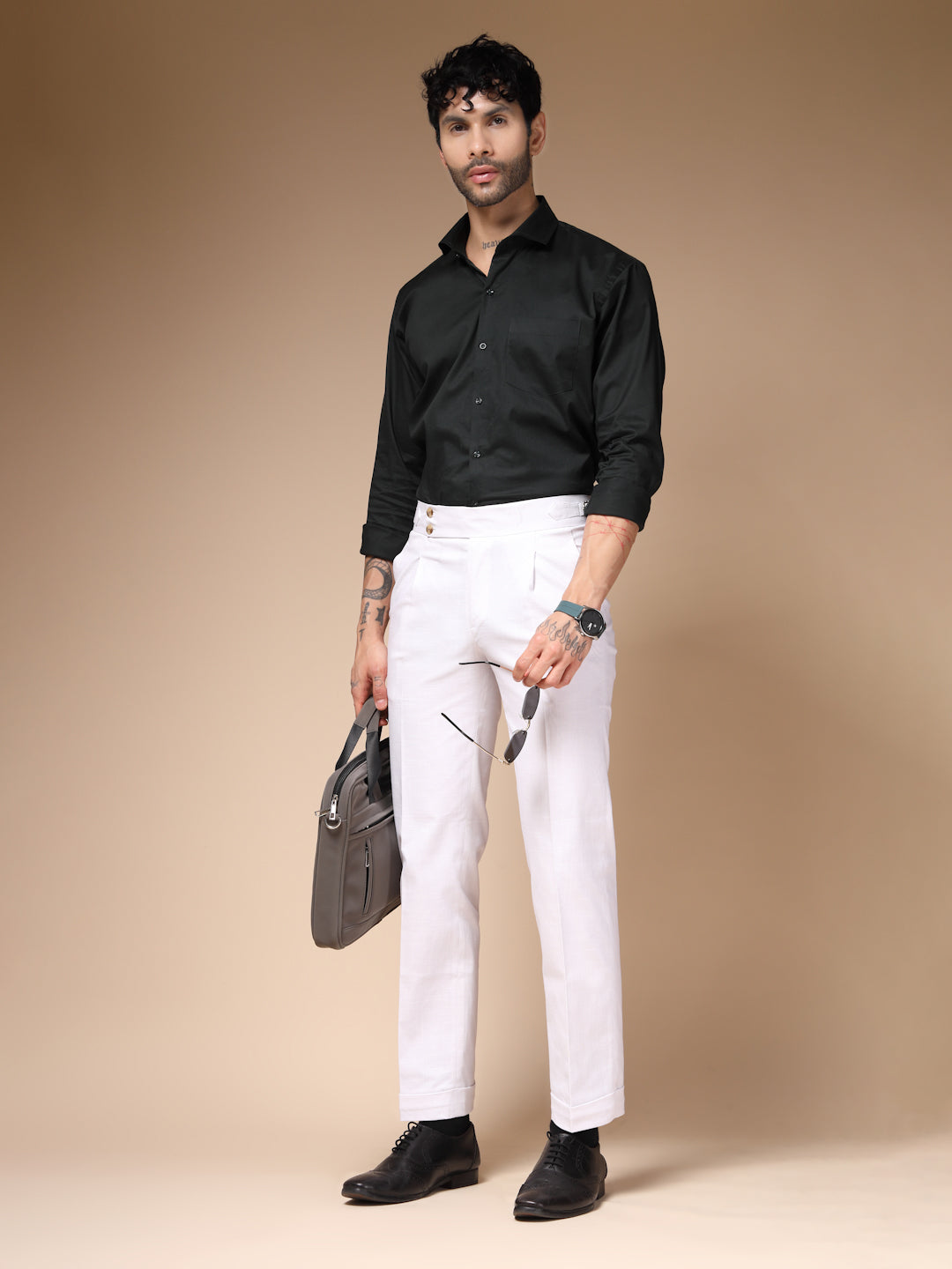 White Linen Signature Buttoned Gurkha Pants | Boot Cut Fit by ITALIAN VEGA®