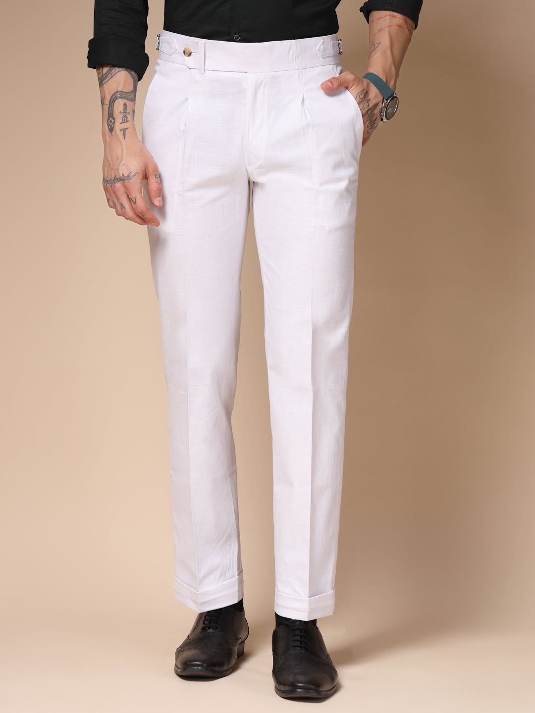 White Linen Elegant Gurkha Pants | Boot Cut Fit by ITALIAN VEGA®
