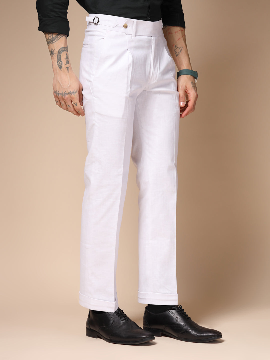 White Linen Elegant Gurkha Pants | Boot Cut Fit by ITALIAN VEGA®