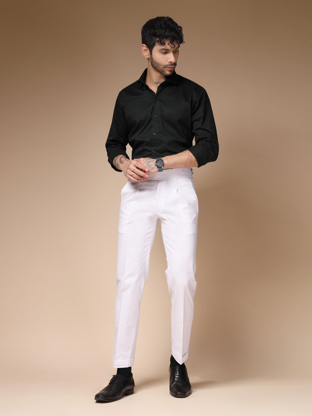 White Linen Elegant Gurkha Pants | Boot Cut Fit by ITALIAN VEGA®