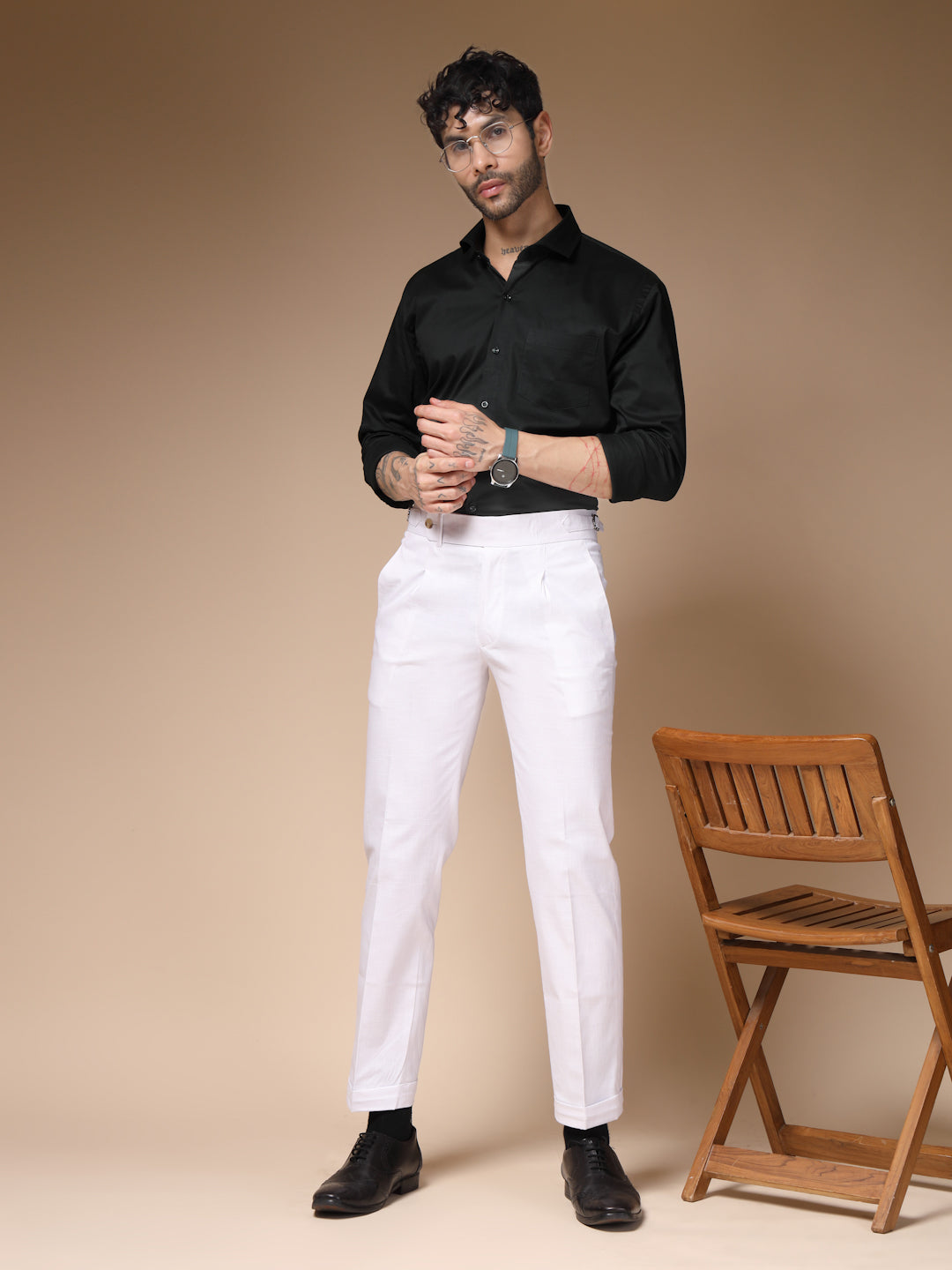 White Linen Elegant Gurkha Pants | Boot Cut Fit by ITALIAN VEGA®