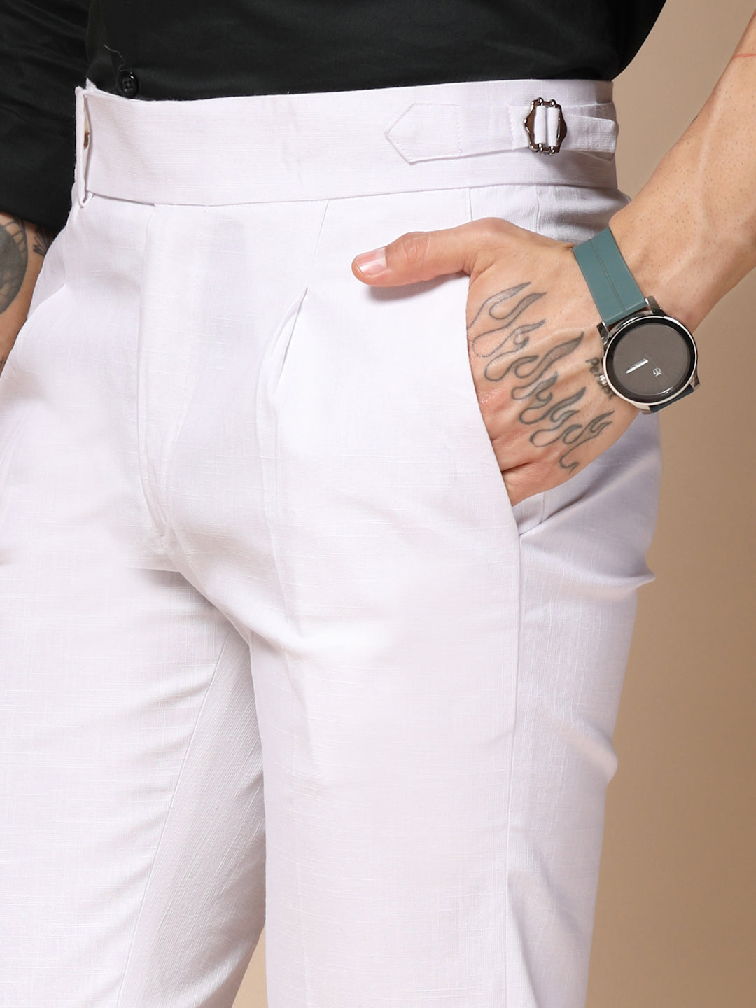 White Linen Elegant Gurkha Pants | Boot Cut Fit by ITALIAN VEGA®