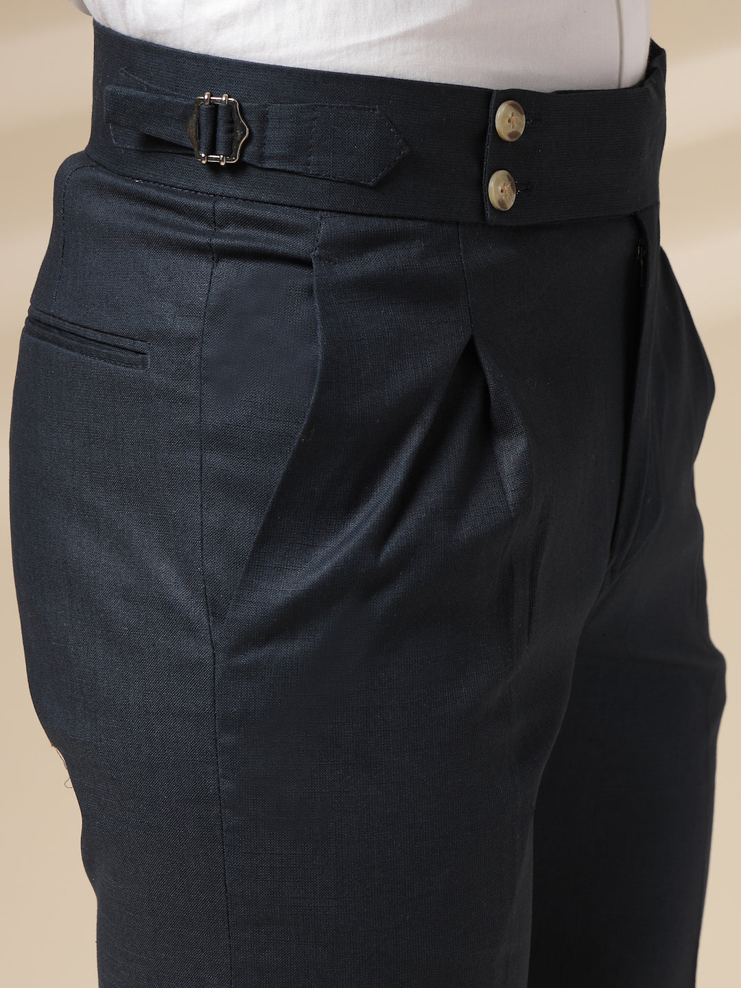 Navy Linen Signature Buttoned Gurkha Pants | Boot Cut Fit by ITALIAN VEGA®
