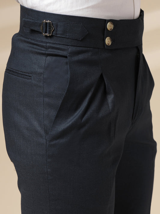 Navy Linen Signature Buttoned Gurkha Pants | Boot Cut Fit by ITALIAN VEGA®