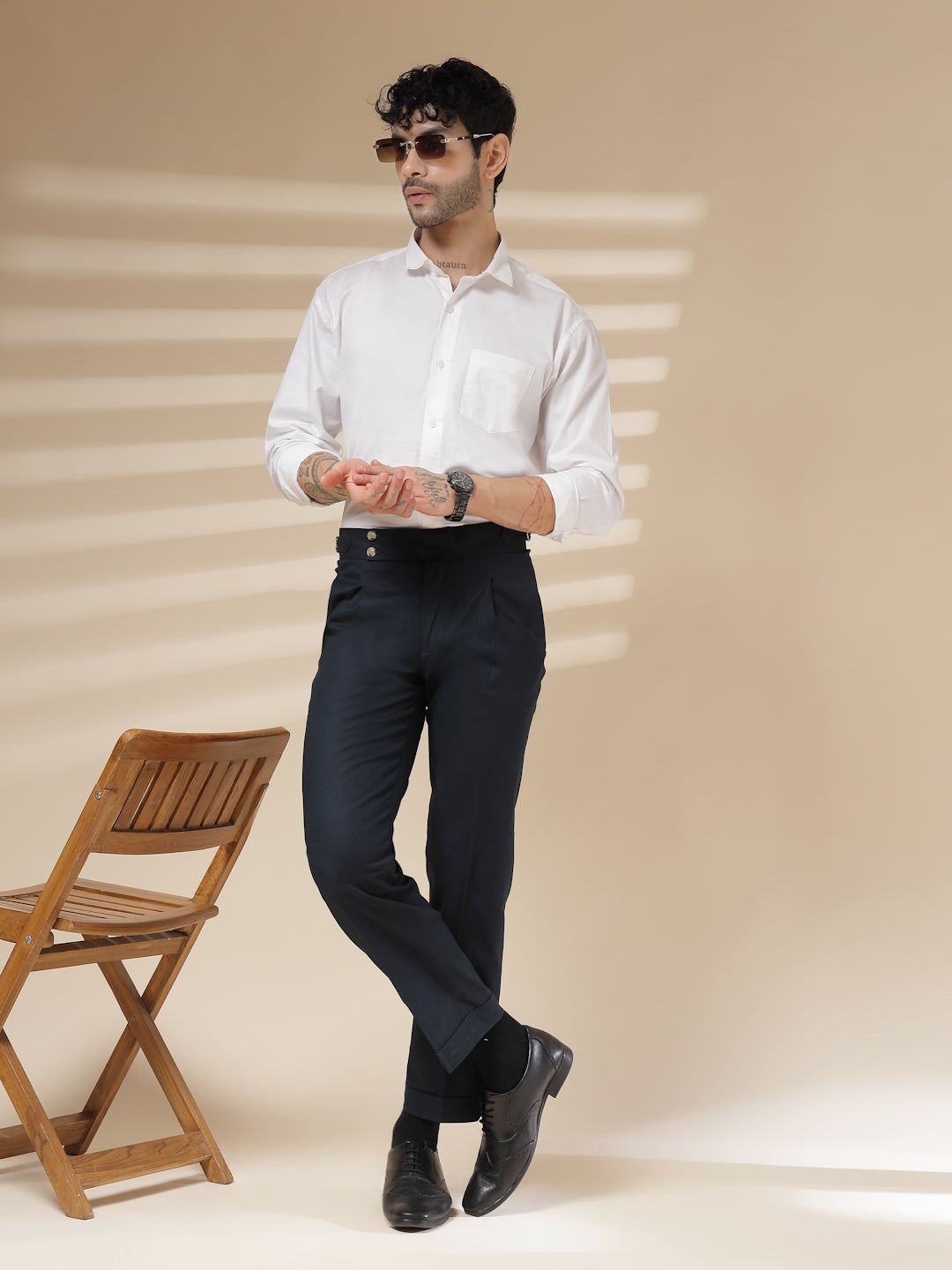 Navy Linen Signature Buttoned Gurkha Pants | Boot Cut Fit by ITALIAN VEGA®