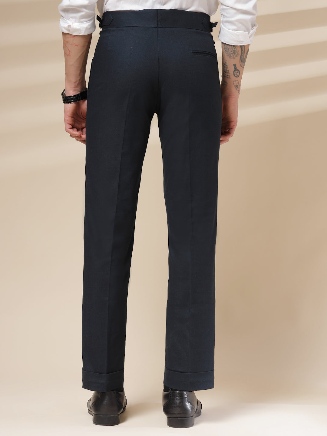Navy Linen Signature Buttoned Gurkha Pants | Boot Cut Fit by ITALIAN VEGA®